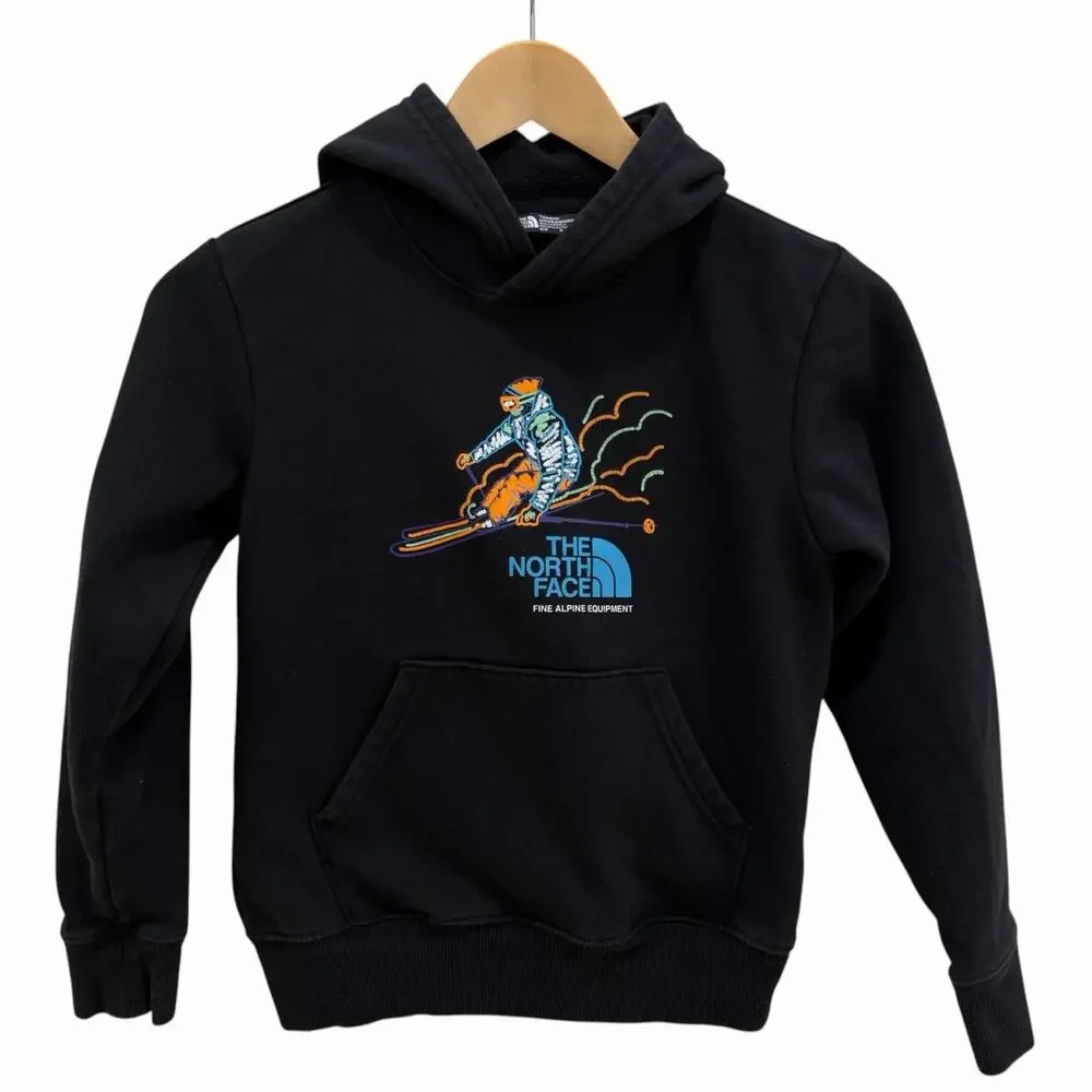The North Face Boys' Camp Fleece Pullover Hoodie, Ski Graphic Black Size Med 10